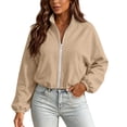 thumbnail image 2 of Warop Women Stand Collar Sweatshirt, Long Sleeve Zip Up Drawstring Short Pocket Pullover for Casual, 2 of 9