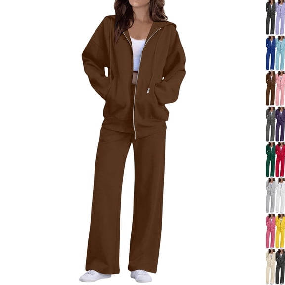 Sweatsuits Women 2 Piece Outfit Zip Up Jacket Comfort Jogger Set Hoodie and Sweatpants Matching Sweat Sets Brown M