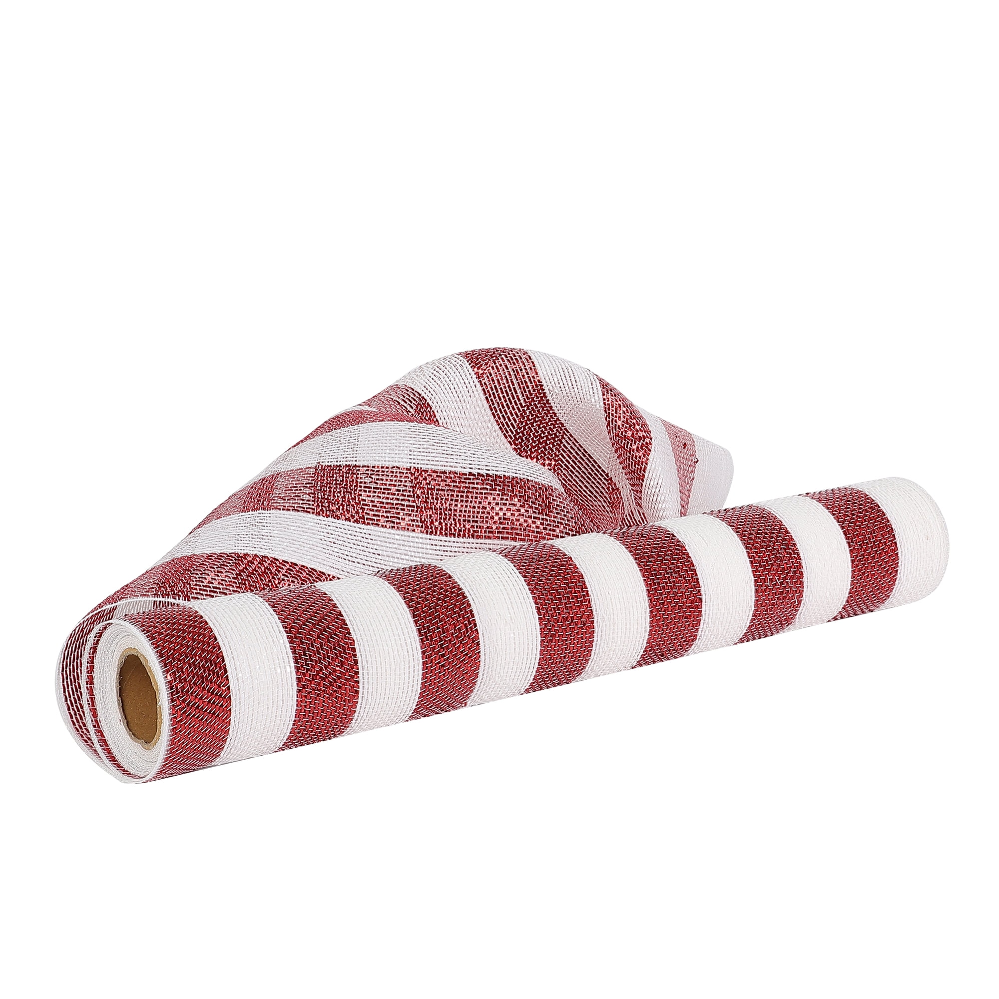 Holiday Time 21 inch x 5 Yards Poly Mesh With Metallic, Red & White Striped, 21IN RED & WHITE STRIPED POLYMESH