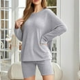 thumbnail image 2 of 2 Piece Lounge Sets for Women Plus Size Linen Pants Set for Women 2 Piece Women's Fall And Winter Fashion Strip Homewear Knitted Long-sleeved Suit Round Neck Top/shirt Set, 2 of 5