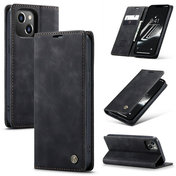 SaniMore Case for iPhone 14 6.1" 2022, Premium PU Leather Magnetic Cover Card Slots Cash Pocket Flip Kickstand Shockproof TPU Shell Full Protective Business Retro Case for iPhone 14, Black