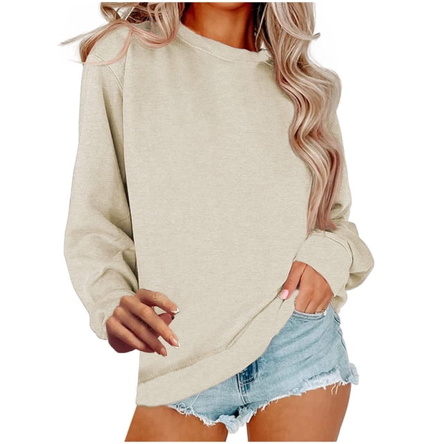 Pisexur Sweatshirts pour Femmes 2024 Tendance Solid Color Col Rond Sweatshirts Manches Longues pour Femmes Décontracté Ample Surdimensionné Hoodie Pull Tops Mode Basique Vêtements d'Automne Tops de Sortie
