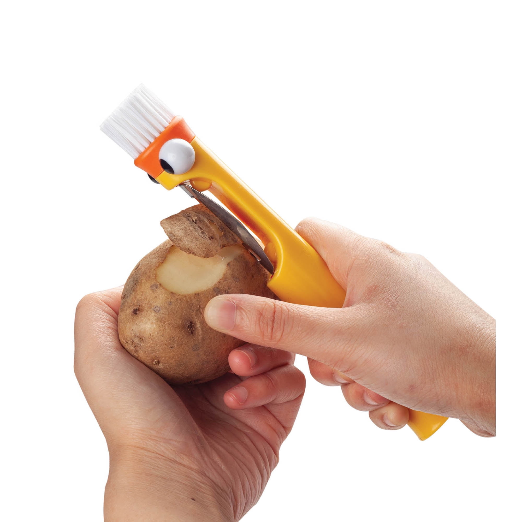 Joie Peekaboo Peeler and Cleaning Brush, 18/8 Stainless Steel