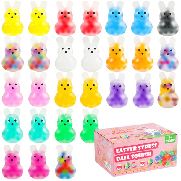 OFRYH Squishies de Pascua, 28 piezas, pelotas antiestrés con forma de conejo