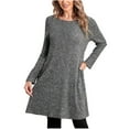 thumbnail image 1 of AherBiu Robe à Manches Longues pour Femmes Col Rond Boutons Latéraux Tunique Décontractée Robe Courte Couleur Unie, 1 of 5