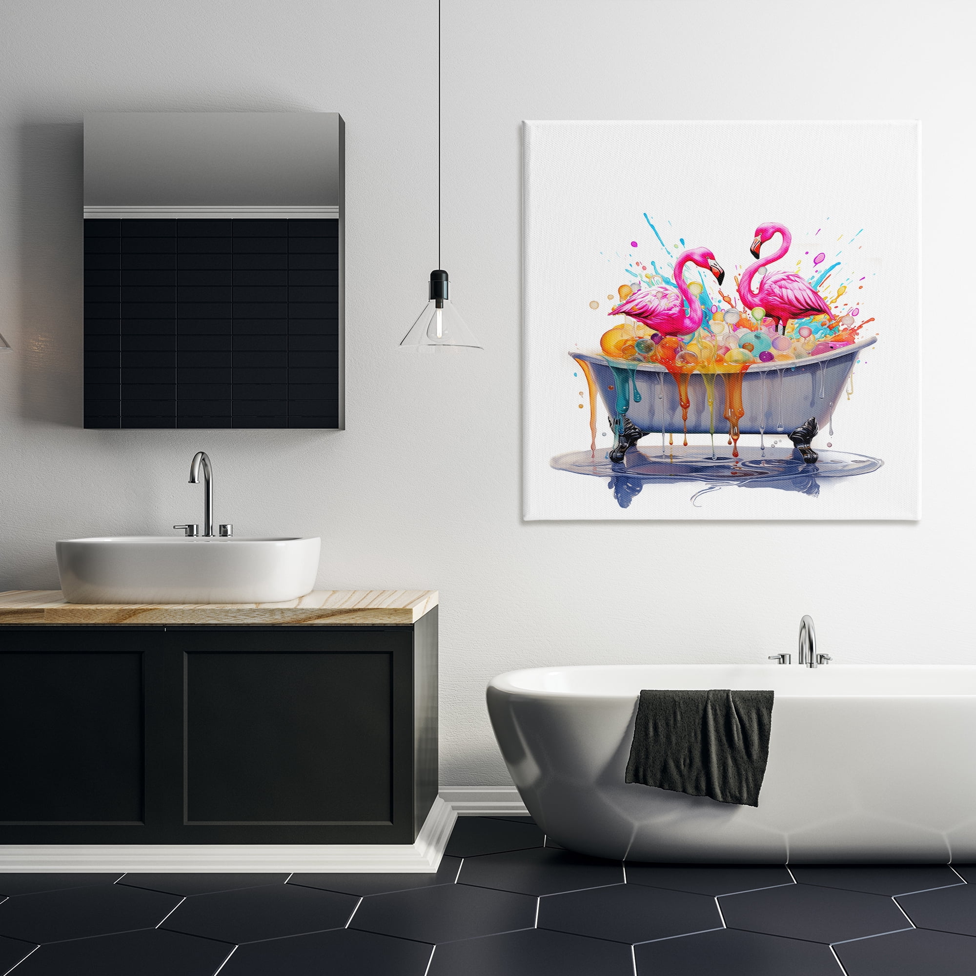Stupell Industries Flamingo Bubble Bath Typography Painting Gallery Wrapped Canvas Art Print Wall Art, 36 x 36