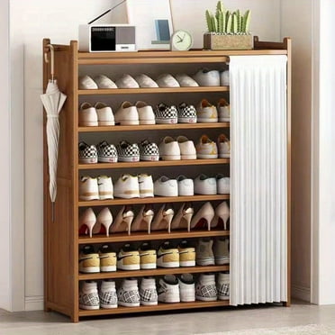 NANLONA Multi layer shoe rack for home use, Bamboo Shoe Organizer Cabinet with Clear Doors, Closet Cabinet Shelf Entryway Shoe Rack Cabinet Shoe Storage