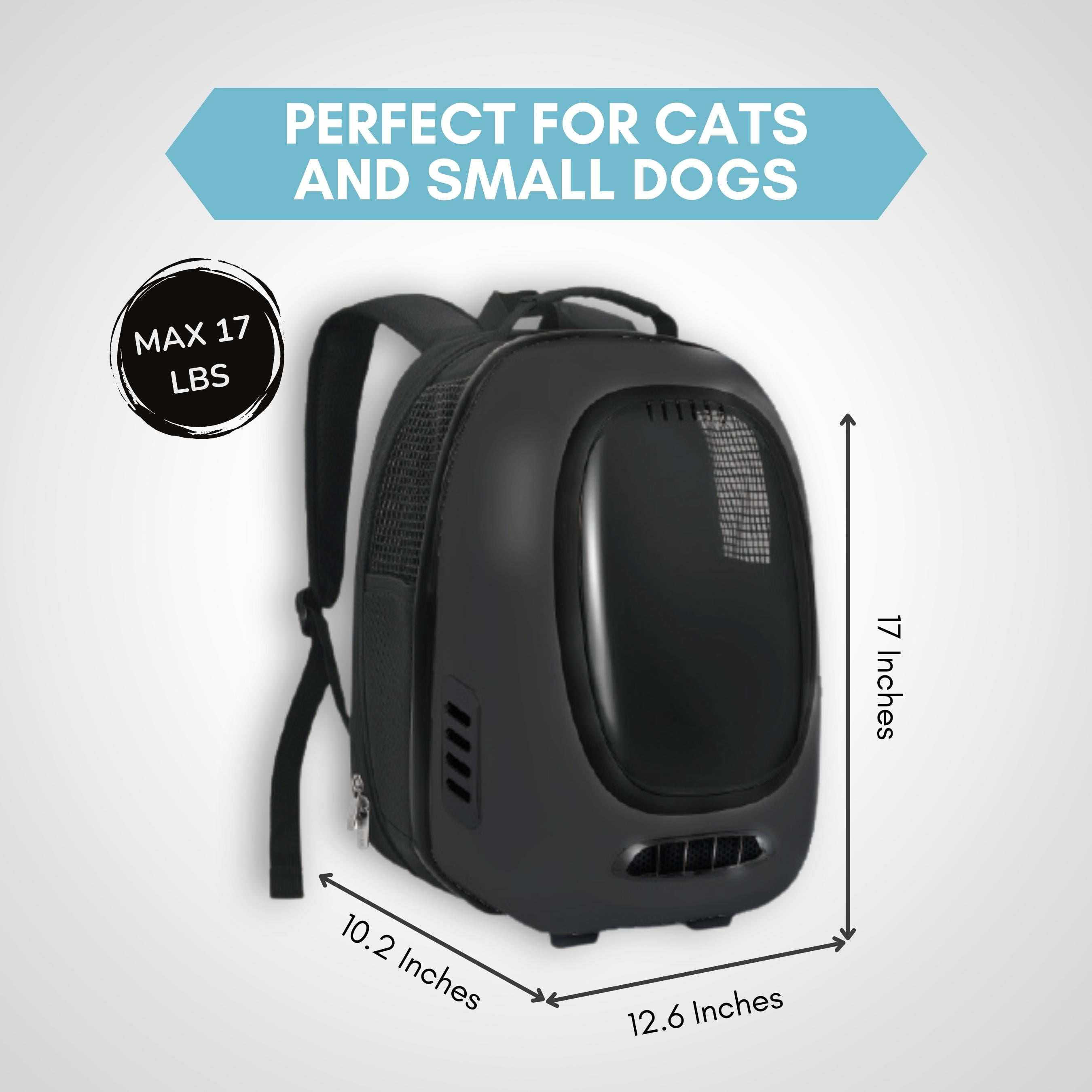 INSTACHEW Trekpod Smart Pet Carrier with Breathable Fan for Cats and Small Dogs for Walk Outdoors for Hike Up to 17lbs, Comfortable Ventilated Hard-Sided Cat Carrier Travel Backpack, App-Enabled,Black