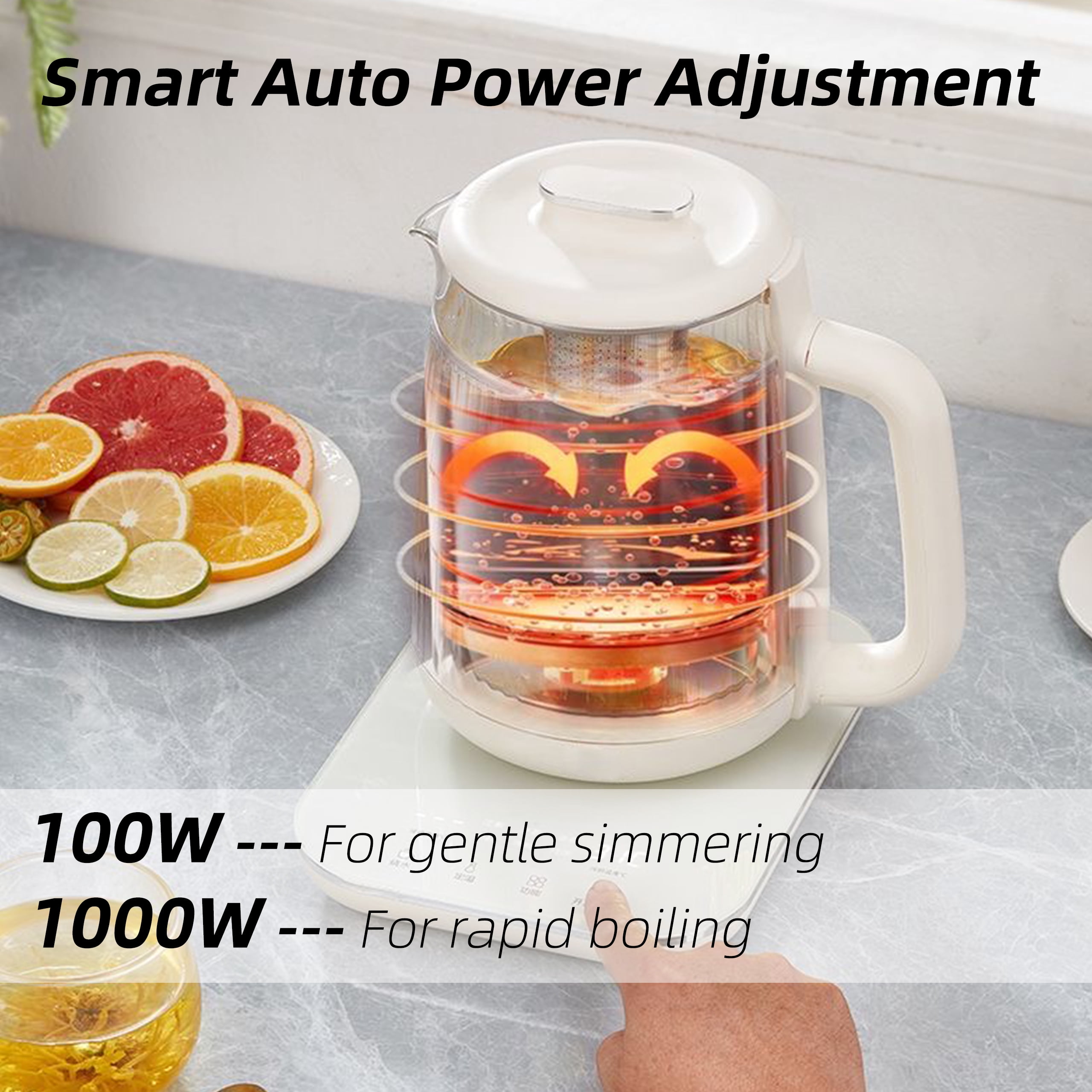 Health Pot, 1.5L Double-Layer Glass Electric Kettle with Stew Pot, 9-in-1 Multi-Function Tea Maker for Soup, Porridge, Herbal Tea, Stainless Steel Base, Glass Touch Panel, Programmable
