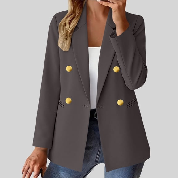 RRMuAzgs Women's Work Business Blazer Casual Office Tops Coats Long Sleeve Double Breasted Open Front Suit Jacket