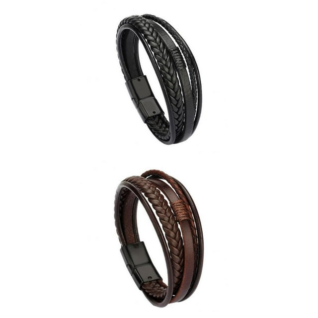 2 pulseras tejidas de cuero PU trenzado para hombre Salvador Brazaletes anchos