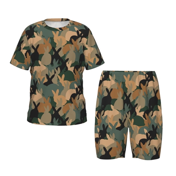 Balery Camouflage Rabbit Conjunto de Pijama Infantil de Manga Corta con Estampado – Ropa de Dormir de Algodón Suave-Small