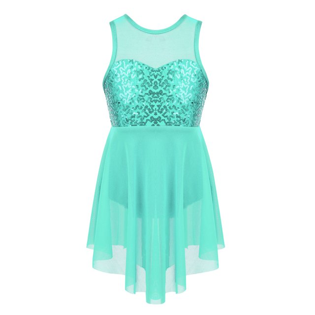 Jelory Robe de Danse Ballet pour Filles Enfants Paillettes Lyrique Dos Découpé Jupe Patinage Artistique Compétition Tenue de Danse Vert Menthe 14