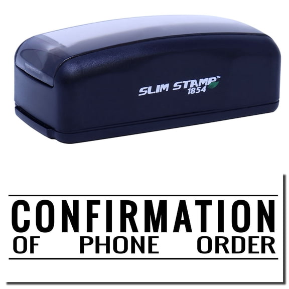 Large Pre-Inked Confirmation of Phone Order Stamp, Slim 1854, Ultra Slim Design, Impression Size 1-13/16" by 2-1/2", Up to 25,000 Impressions - Black Ink