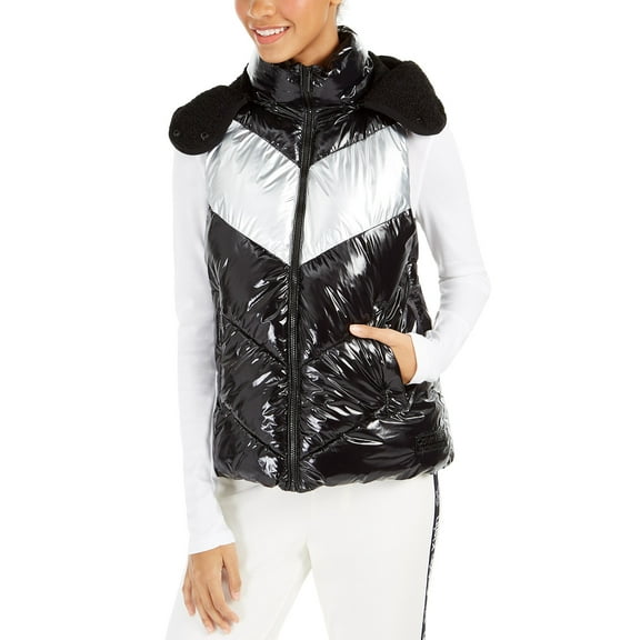 Calvin Klein Womens Chevron-quilted Hooded Vest Size L