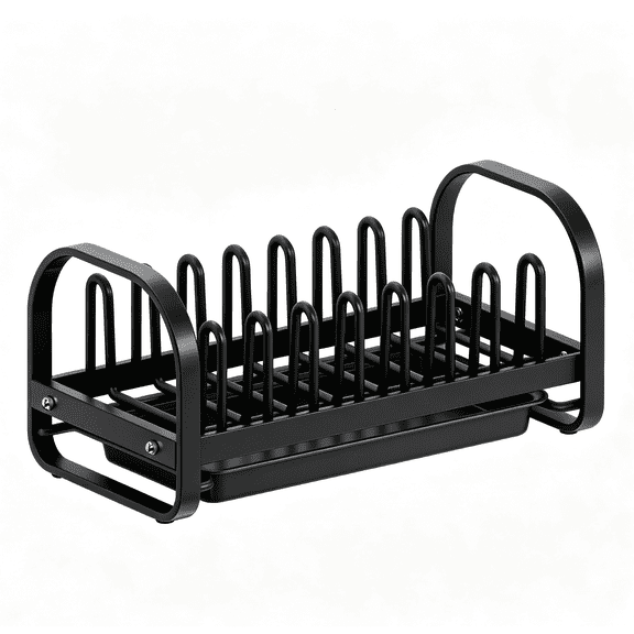 Riousery Mini Dish Dryer & Dish Drainers for Kitchen Sink, Compact Stainless Steel Dish Strainers for Kitchen Counter, Small Dish Drain Rack for RV, 14.2" x 6.9" x 6.1", Black