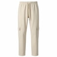 thumbnail image 2 of CLOISE Cargo Pants Men with Pockets Big and Tall Drawstring Mid Waist Straight Leg Long Pants Elastic Waist Solid Baggy Vacation Outfits Khaki XL, 2 of 6