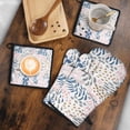 thumbnail image 5 of Multicolor Abstract Floral and Leaf Pattern Kitchen Oven Mitt and Pot Holder Sets 4 Pcs for Baking, Cooking and Grilling, Heat Resistant Up To 392 °F, 5 of 7