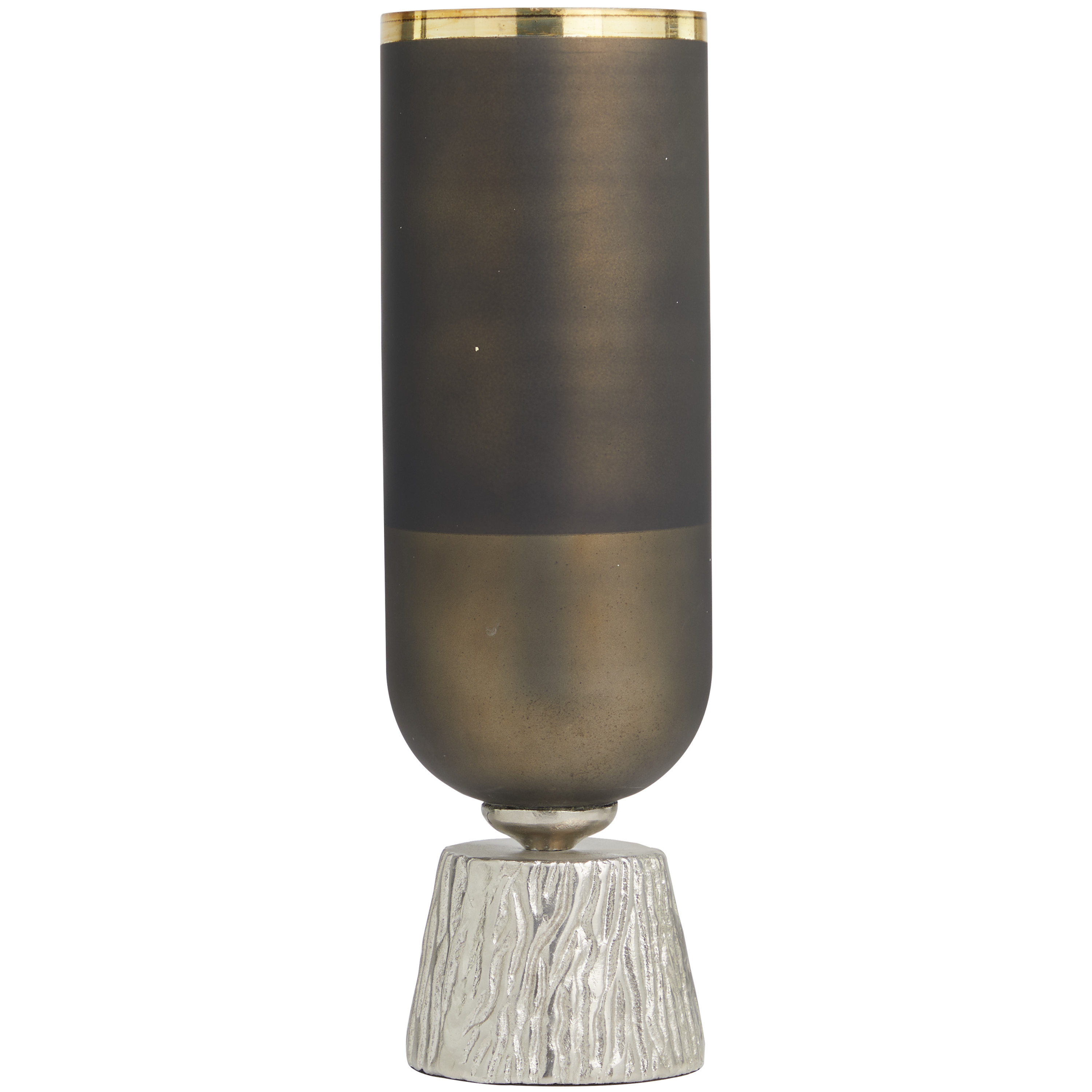 DecMode Bronze Glass Colorblock Candle Holder with Gold Accents and Textured Silver Base