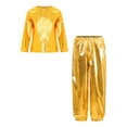 thumbnail image 5 of Hansber Kids Boys Girls Jazz Hip Hop Dance Outfit Shiny Metallic Long Sleeve Performance T-Shirt and Pants Set Gold 150, 5 of 7