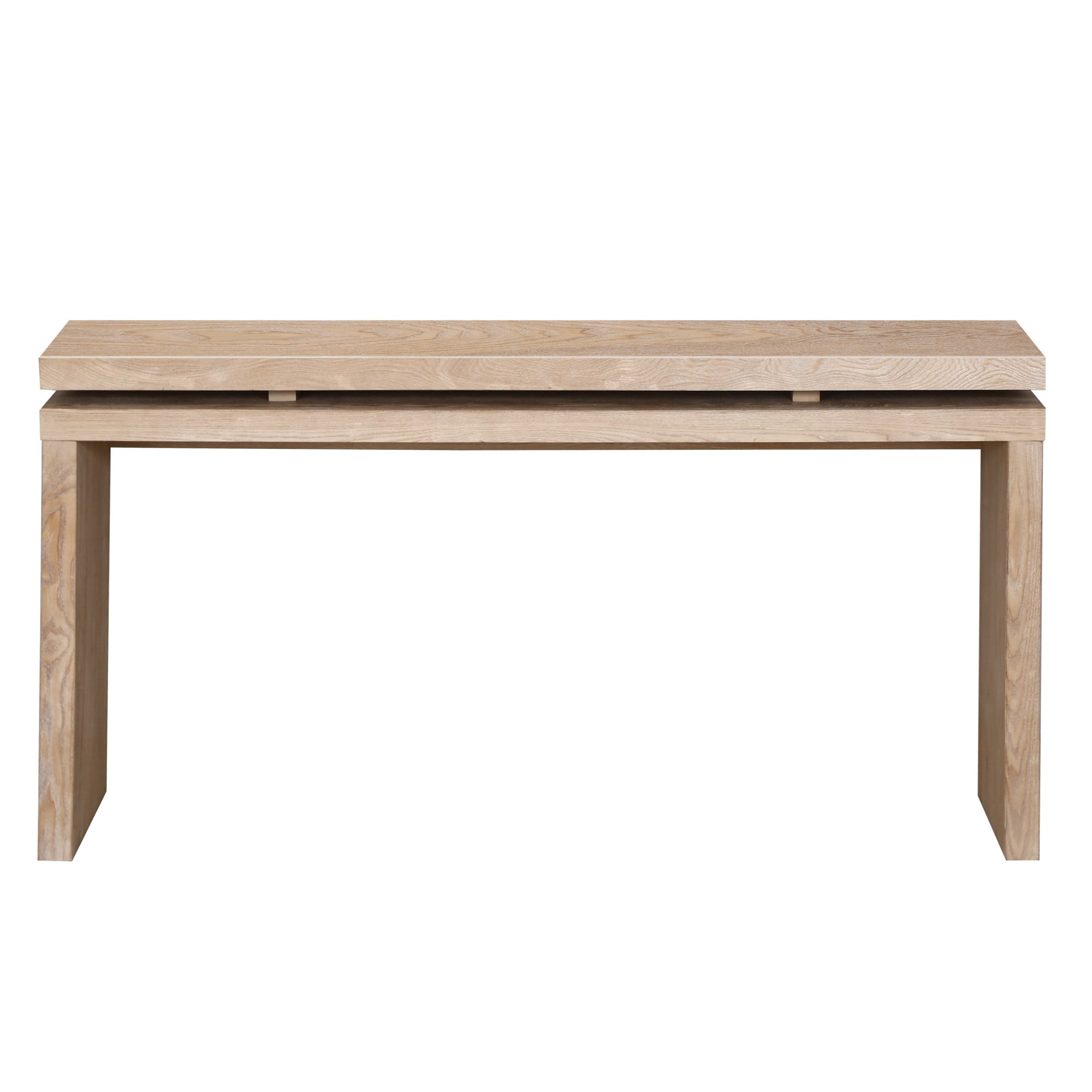 60" Antique Natural Farmhouse Console Table, Retro Wooden Entryway Table with Double Board Suspension Design, Solid Wood & MDF, Sofa Table for Living Room (Antique Natural)