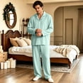 thumbnail image 7 of Matching Pjs for Couples Button Down Solid Sleepwear Women and Mens Pajamas Long Sleeve Soft Loungewear 2 Pcs Pj Set Light Green M, 7 of 7