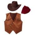 thumbnail image 3 of Doomiva Haloween Cowboy Outfit for Kids Cowboy Hat Vest and Bandanna for Carnival Party Brown B 12, 3 of 6