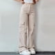 thumbnail image 3 of Pantalones cargo para mujer: cintura alta, tres bolsillos, estilo informal, mezcla de lino, tallas S-XXXL., 3 of 7