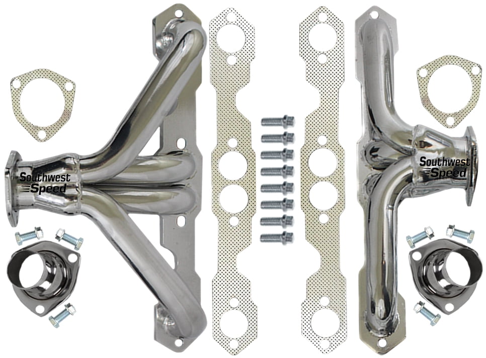 55-57 chevy polished stainless steel shorty headers for small block chevy e...