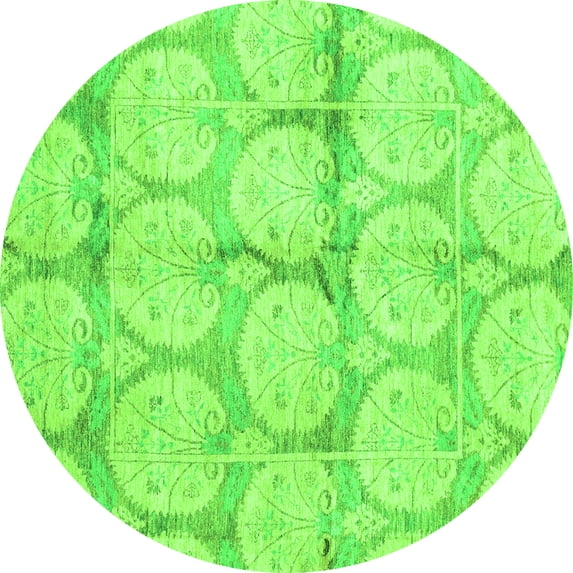Ahgly Company Indoor Round Oriental Green Traditional Area Rugs, 7' Round