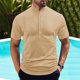 thumbnail image 1 of Blusa y camisa de manga corta con cuello alto para hombre, color liso, informal, con botones, de poliéster., 1 of 6