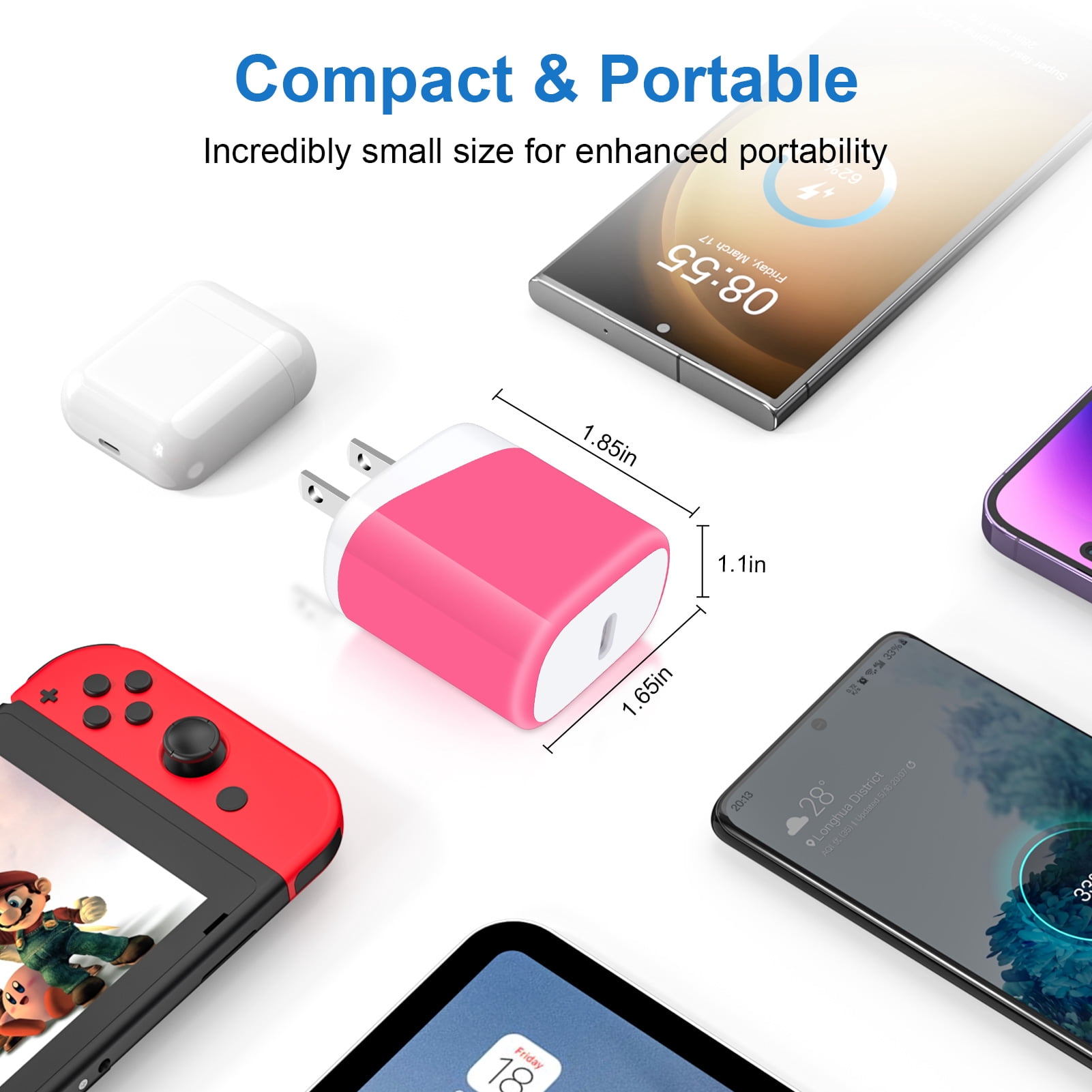 Compatible for iPhone Charger Fast Charging, 3 Pack 20W PD USB C Charger Block+USB C to Charging Cord 6FT, Type C Wall Charger Adapter USB C Brick Phone Charging Cord Compatible for iPhone, Pink