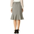 thumbnail image 3 of INSPIRE CHIC Women's Elegant Plaid Tartan Flared Fishtail Split Hem Midi Skirt XS Apricot, 3 of 6