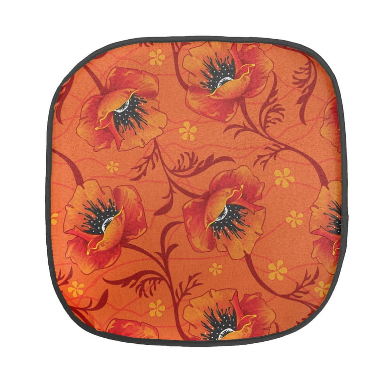 Orange Chair Seating Cushion Poppy Flower Series Blossoms Romance Bohemian Design Print Soft Seat Pads for Office with Anti slip Backing 16