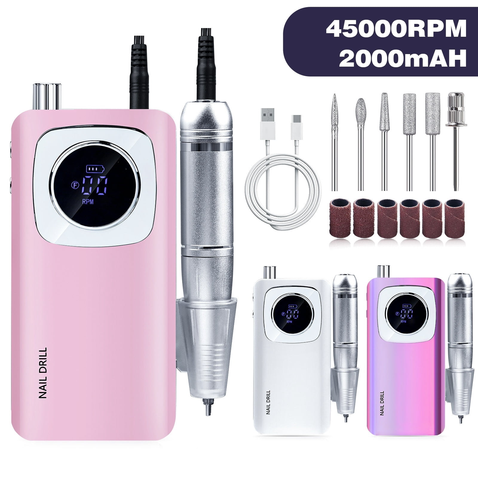 V4 Professional 45000 RPM Rechargeable Portable Electric Nail File And Drill For Manicure Gel Nail Removal