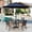 Black & Navy-blue, variant on Summit Living 6-Piece Outdoor Patio Dining Set with 10 ft Umbrella, Metal Steel Square Table & 4 Stackable ArmChairs with Cushions, Black & Beige