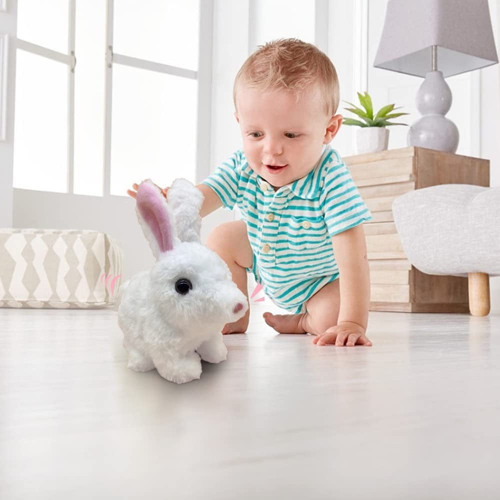 Jouet Lapin Électronique Interactif En Peluche Réaliste - Saute, Remue Les Oreilles, Mange Carotte - Gris - Pour Enfants