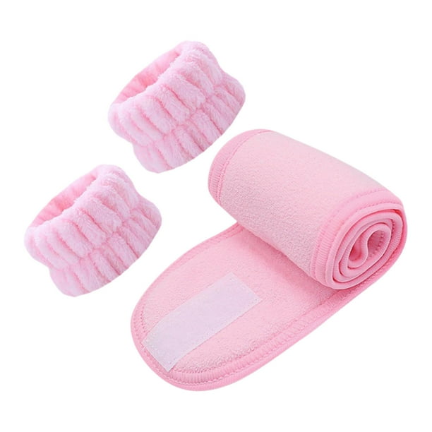 Juego de 3 diademas y muñequeras para lavado facial, deportivas, de yoga, para mujeres y niñas, regalos suaves Rosa