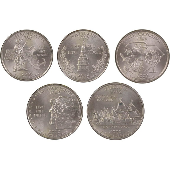 2000 P State Quarter 5 Coin Set BU Uncirculated Mint State 25c Collectible