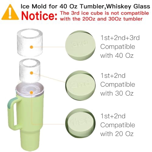 30-40 Oz Silicone Ice Cube Tray for Tumbler Cup, 3 Pack Cylinder Ice Mold with Lid & Storage Bin, Easy Fill & Release Ice Maker for Whiskey Cocktail Drinks, Freezer Safe (Green, 40Oz-Type1)