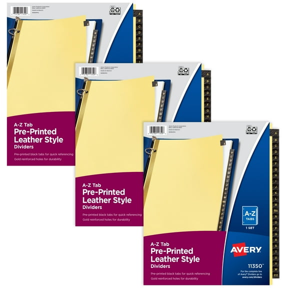 Avery A-Z Dividers, Black Leather Tabs (3 Sets of 21350)