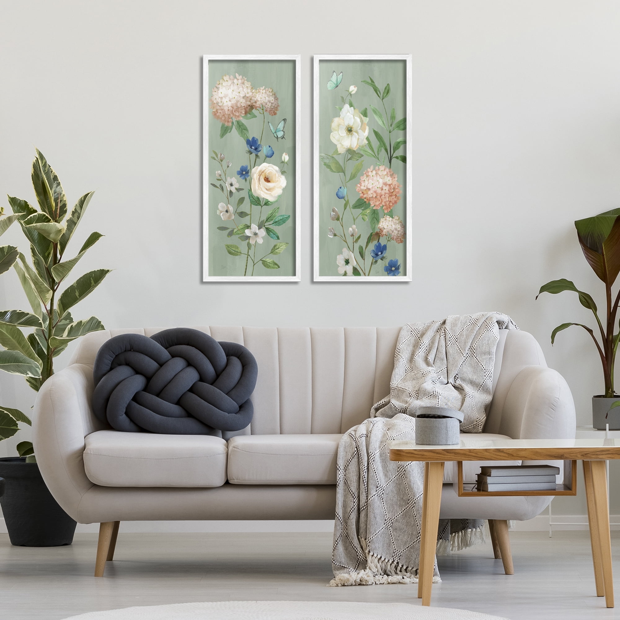 Stupell Industries Mint Hydrangeas & Roses 2 Piece White Framed Giclee Art Set, design by Nan