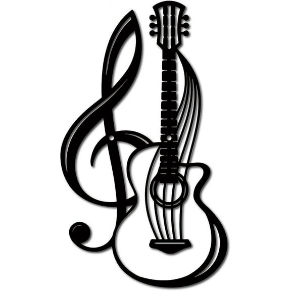Metal Wall Art Decor Musical Instruments Black Wall Signs Guitar Iron Hanging Metal Ornament Sculpture for Balcony Garden Home Living Room Decoration Outdoor Indoor Gifts 11.8x6.8Inch