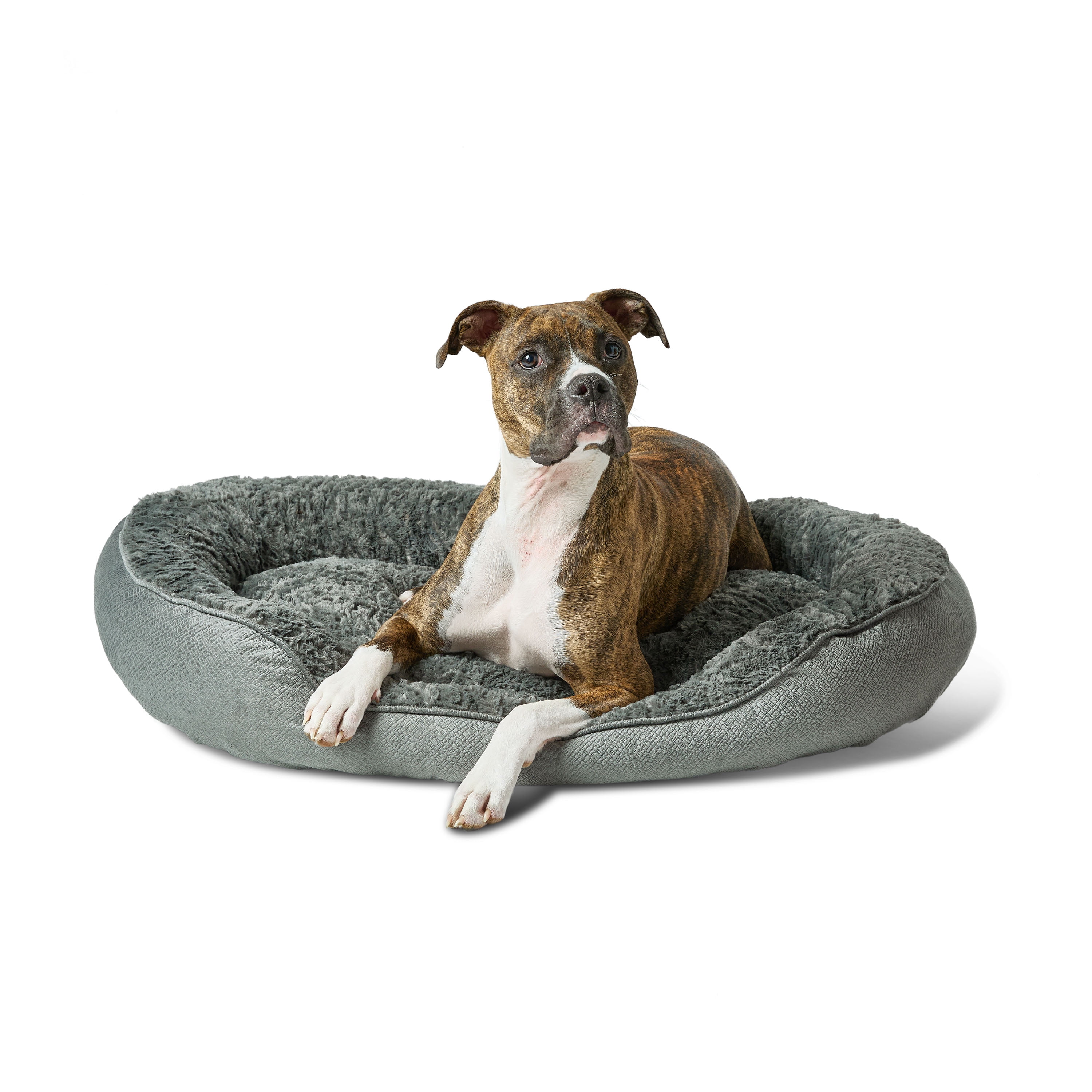 Vibrant Life Large Oval Cuddler Bolster Cat or Dog Bed, Gray, 32" x 42"