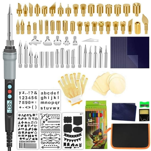 HLONK 110Pcs Wood Burning Pen Kit with LCD Display Professional Wood Burning Pen Burner DIY Wood Burning Tool Pyrography Set Adjustable Temperature for Embossing Carving Soldering