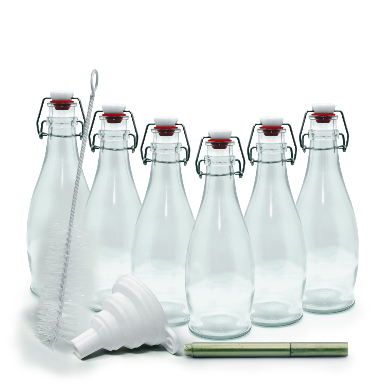 Mockins 8.5 oz. Glass Bottle Set | Great for Home Brews + Limoncello + Infused Oils + Kombucha + Water Kefir + Beer (Pack of 6)