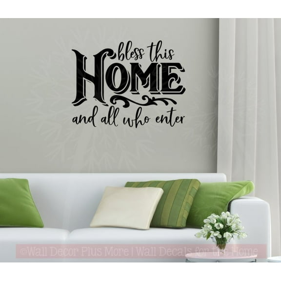 Kitchen Wall Art Decal Bless This Home All Who Enter Decor Sticker Letters 23x18-Inch Black