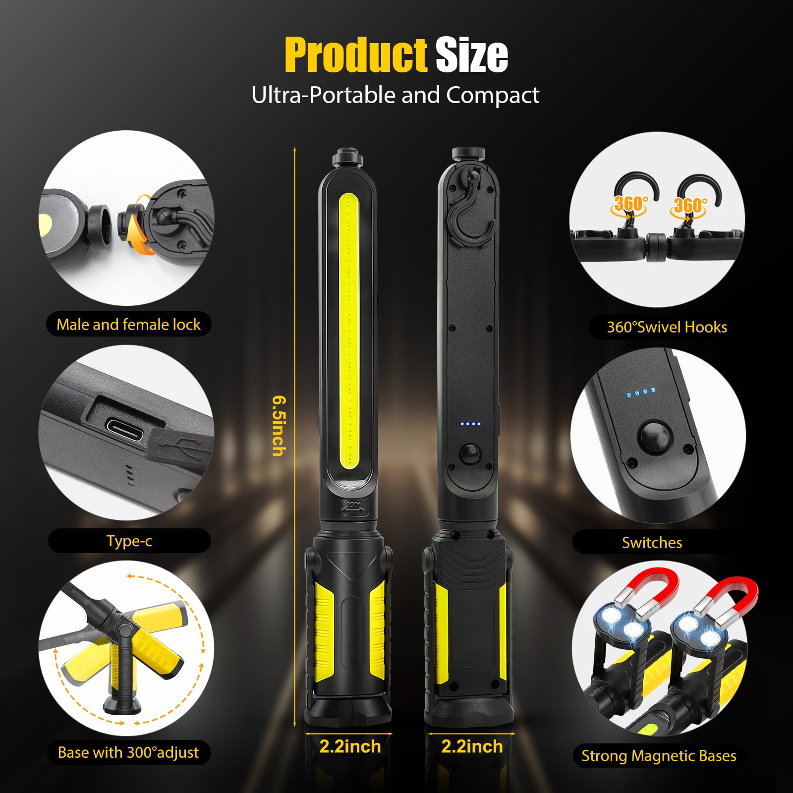 Mechanic Light – 2 IN 1 Underhood Work Light, LED Magnetic Automotive Work Light, Cordless Rechargeable Work Light t for Garage, Workshop, Car Repair, Emergency