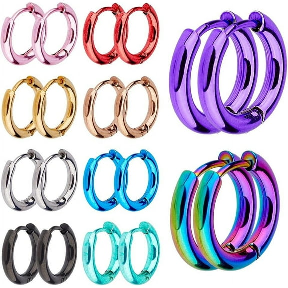 20Pcs 10 Colors Small Hoop Earring 14x15.5mm Huggie Hoop Earrings Colorful Hoop Earrings 304 Stainless Steel Earrings Set Cute Statement Earrings Fashion Jewelry
