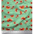 thumbnail image 1 of Soimoi Green Cotton Poplin Fabric Text & Poppy Floral Print Sewing Fabric Yard 56 Inch Wide, 1 of 3